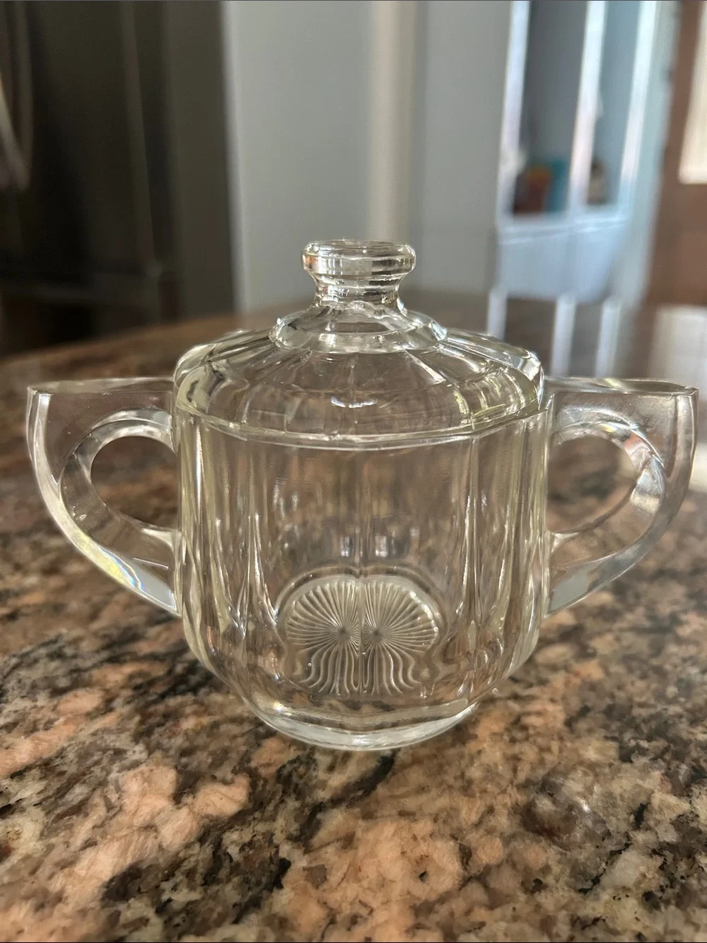 Vintage Clear Glass Covered Sugar Bowl with Handles